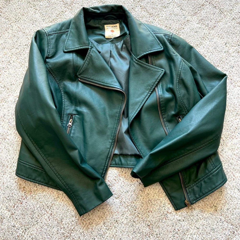 Ruff Hewn Forest Green Leather Moto Jacket
